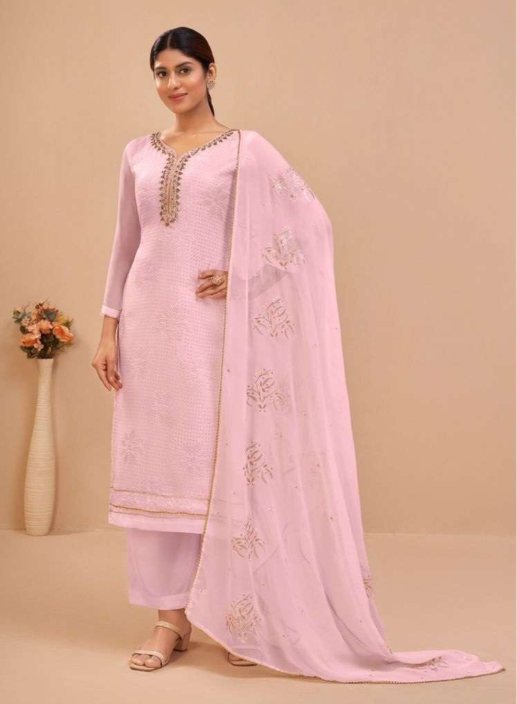 LAVENDER DESIGNER FANCY PARTY OFFICE WEAR STRAIGHT PAKISTANI SALWAR SUIT IN GEORGETTE ALZ MURAD 2045C