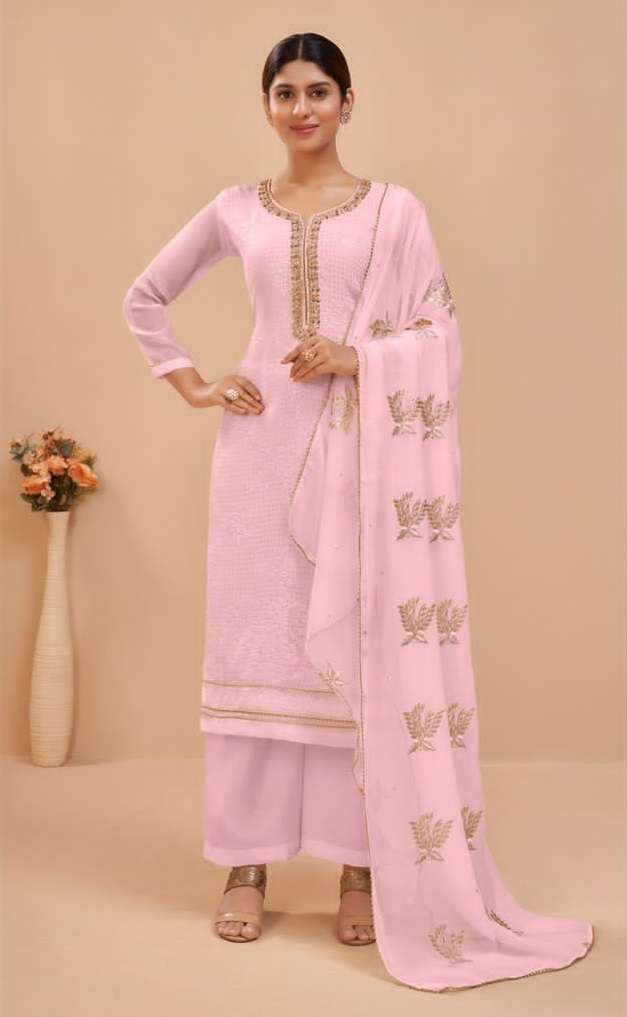 LAVENDER DESIGNER FANCY PARTY OFFICE WEAR STRAIGHT PAKISTANI SALWAR SUIT IN GEORGETTE ALZ MURAD 2046C