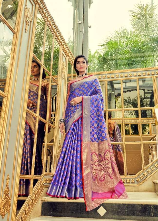 LAVENDER DESIGNER FANCY WEDDING PARTY WEAR DESIGNER BANARASI SILK FABRIC SAREE SM RAJPATH ANIKA 6602