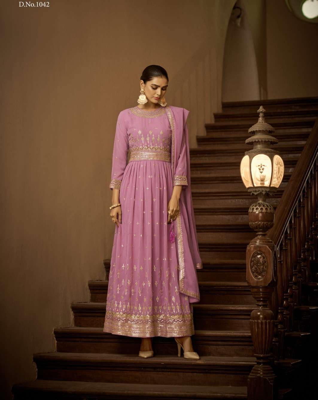 LIGHT PINK DESIGNER ANARKALI PARTY WEAR SALWAR SUIT LONG GOWN IN PREMIUM GEORGETTE SM SABAH FIZA 1042