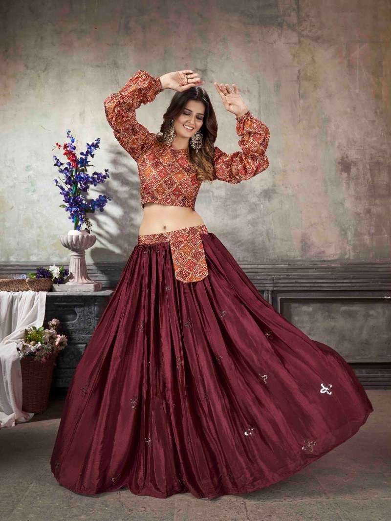 MAROON FANCY ART SILK FABRIC SKIRT TOP FOR CAUSAL AND PARTY WEAR KF 2041