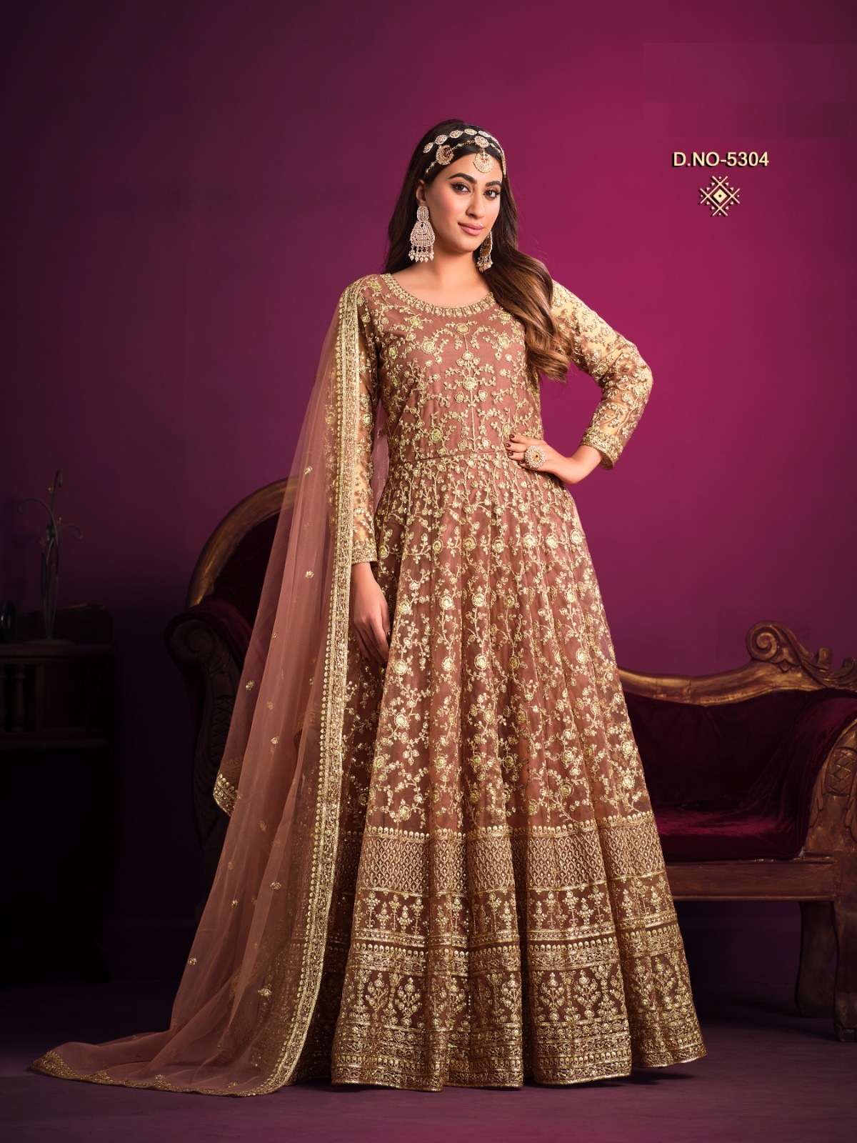 PEACE DESIGNER ANARKALI PARTY WEAR SALWAR SUIT LONG GOWN IN PREMIUM BUTTERFLY NET ANAYA-5304