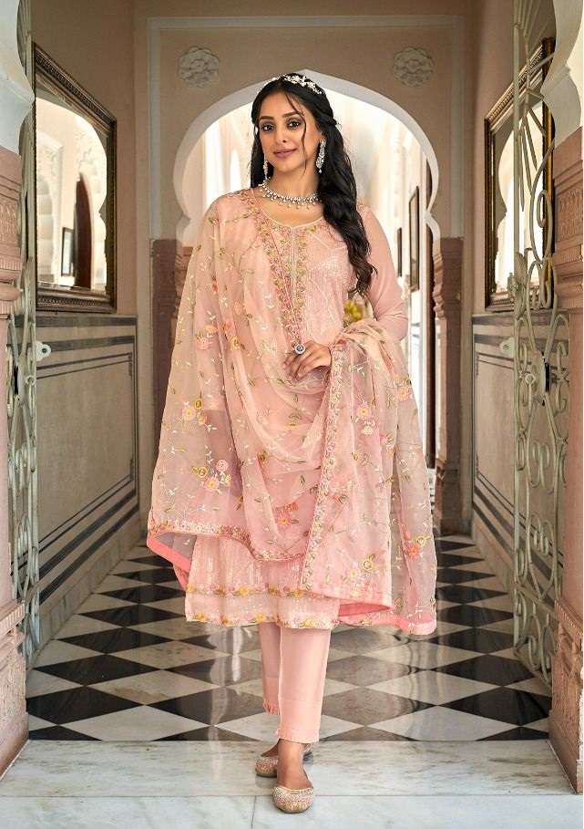 PEACE DESIGNER FANCY WEDDING PARTY WEAR GEORGETTE STARIGHT SALWAR SUIT EBA TIARA 1498