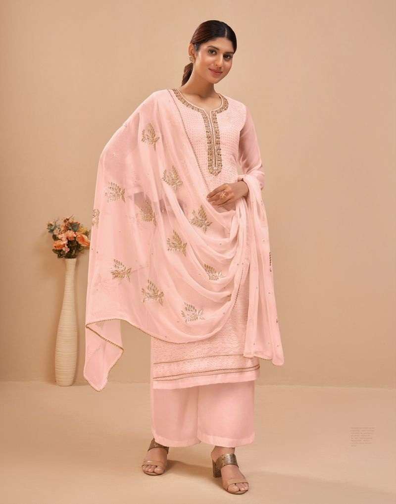 PINK DESIGNER FANCY PARTY OFFICE WEAR STRAIGHT PAKISTANI SALWAR SUIT IN GEORGETTE ALZ MURAD 2046B