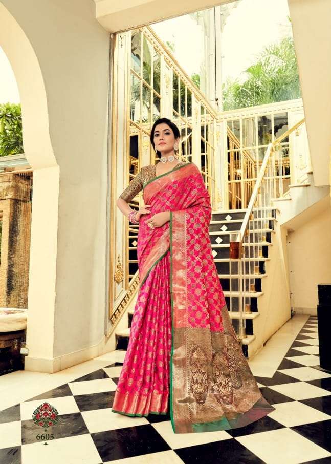 PINK DESIGNER FANCY WEDDING PARTY WEAR DESIGNER BANARASI SILK FABRIC SAREE SM RAJPATH ANIKA 660