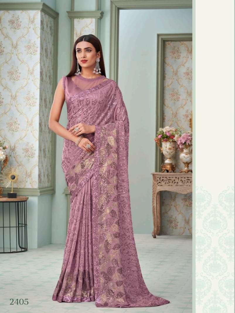 PINK DESIGNER FANCY WEDDING PARTY WEAR DESIGNER GEORGETTE SILK FABRIC SAREE SM ANMOL INAARA 2405