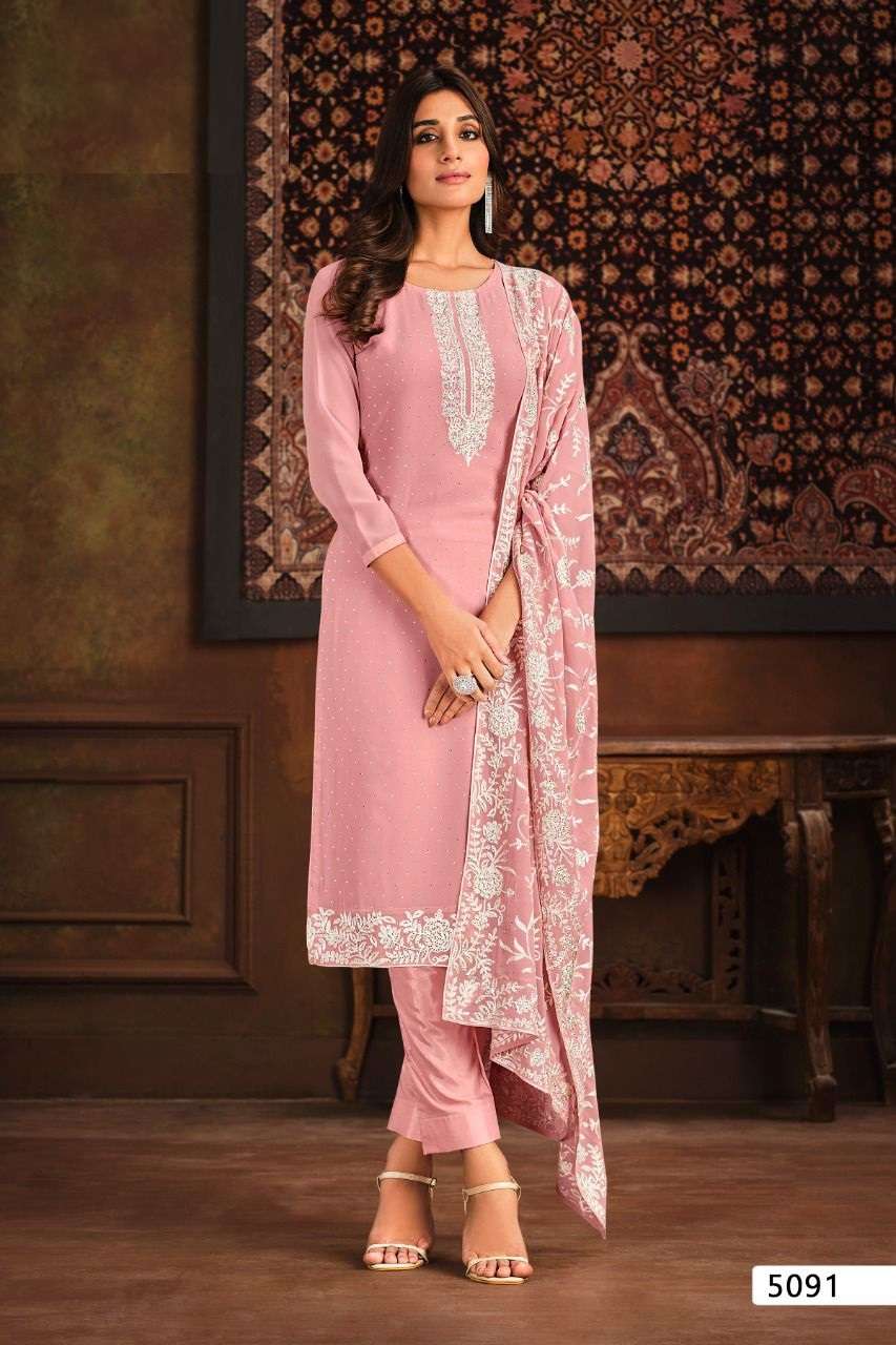 PINK DESIGNER FANCY WEDDING PARTY WEAR GEORGETTE STARIGHT SALWAR SUIT RH VIPUL ROSE 5091