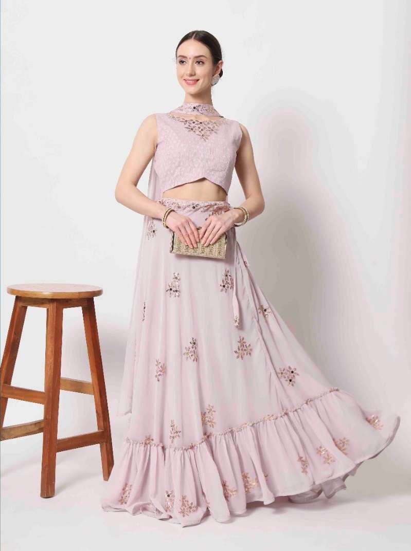 PINK DESIGNER TRENDY STYLISH FANCY WEDDING PARTY WEAR PURPLE SILK LEHENGA CHOLI KF SUBHKALA 7076