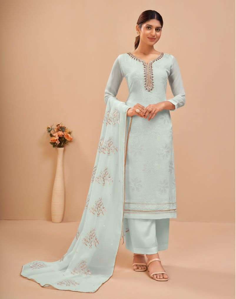 PISTA DESIGNER FANCY PARTY OFFICE WEAR STRAIGHT PAKISTANI SALWAR SUIT IN GEORGETTE ALZ MURAD 2045A