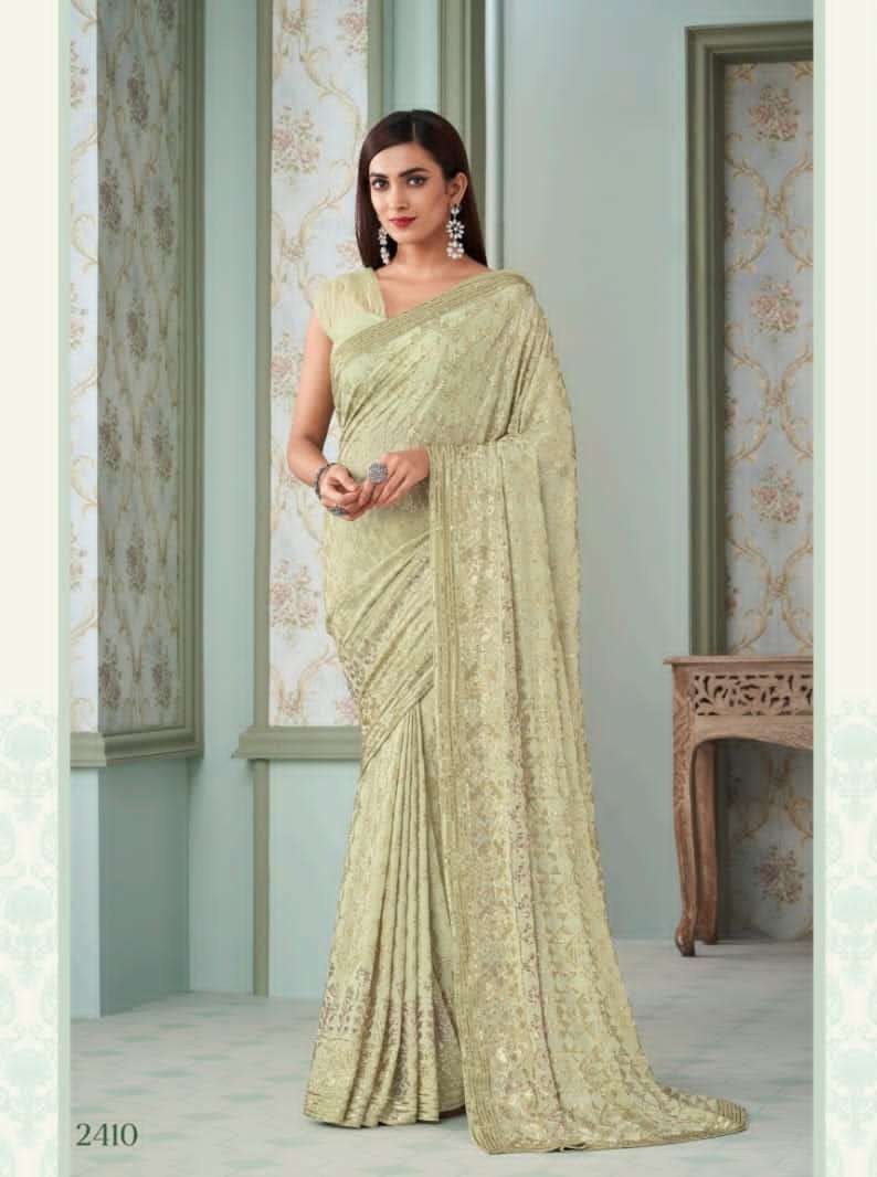 PISTA DESIGNER FANCY WEDDING PARTY WEAR DESIGNER GEORGETTE SILK FABRIC SAREE SM ANMOL INAARA 2410