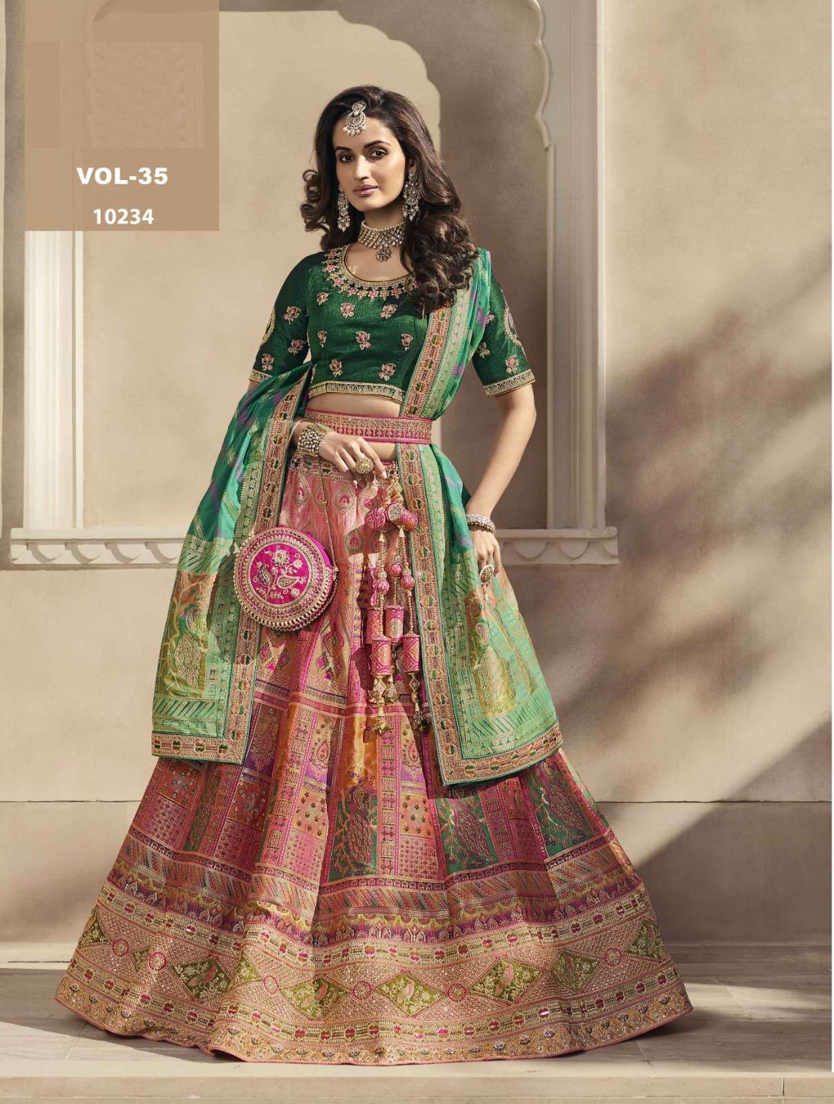 PREMIUM DESIGNER FANCY WEDDING PARTY WEAR EXCLUSIVE HEAVY GREEN SILK LEHENGA CHOLI ROYAL 10234