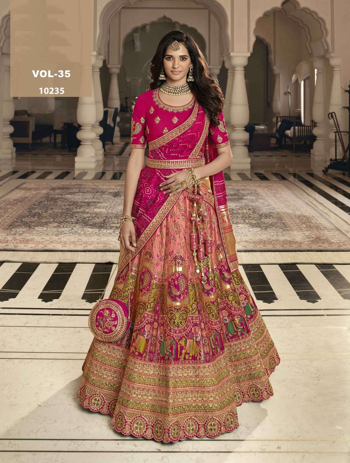 PREMIUM DESIGNER FANCY WEDDING PARTY WEAR EXCLUSIVE HEAVY RANI PINK SILK LEHENGA CHOLI ROYAL 10235