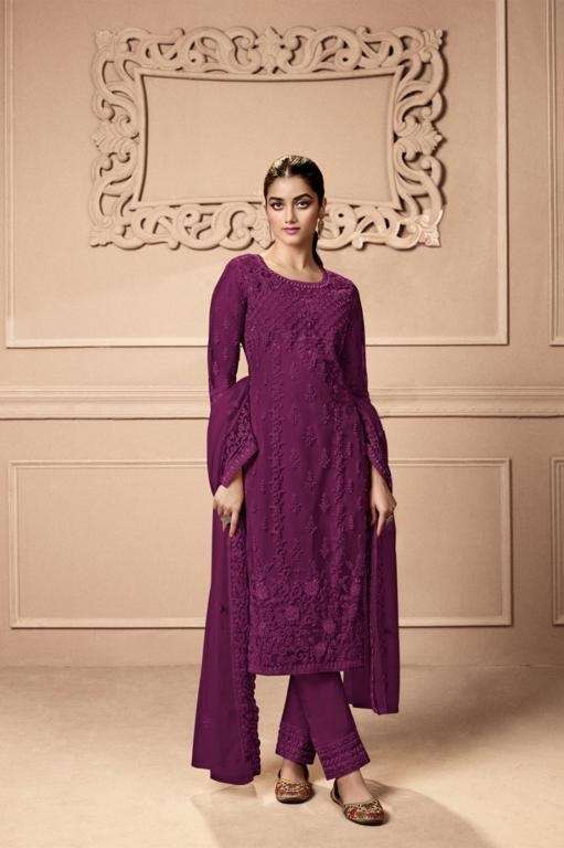 PURPLE DESIGNER FANCY WEDDING PARTY FESTIVAL WEAR BUTTERFLY NET SALWAR SUIT JG SWAGAT 3501G