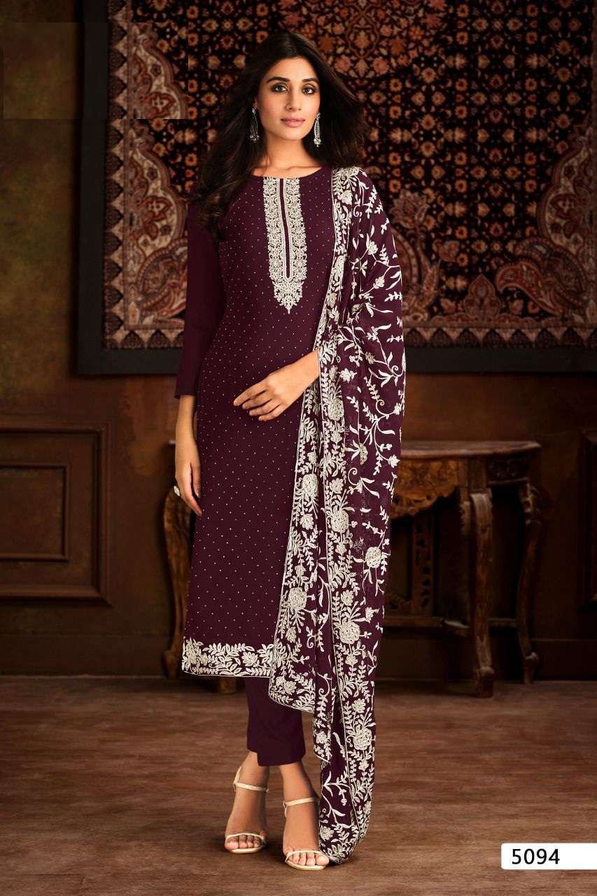 PURPLE DESIGNER FANCY WEDDING PARTY WEAR GEORGETTE STARIGHT SALWAR SUIT RH VIPUL ROSE 5094