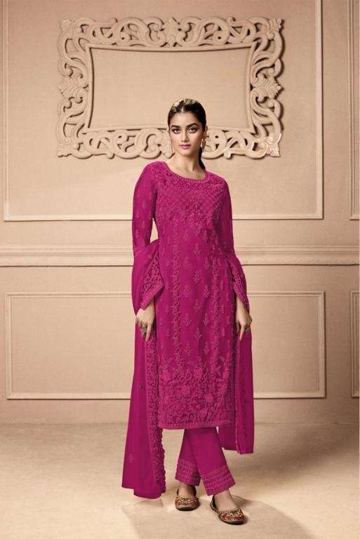 RANI PINK DESIGNER FANCY WEDDING PARTY FESTIVAL WEAR BUTTERFLY NET SALWAR SUIT JG SWAGAT 3501I