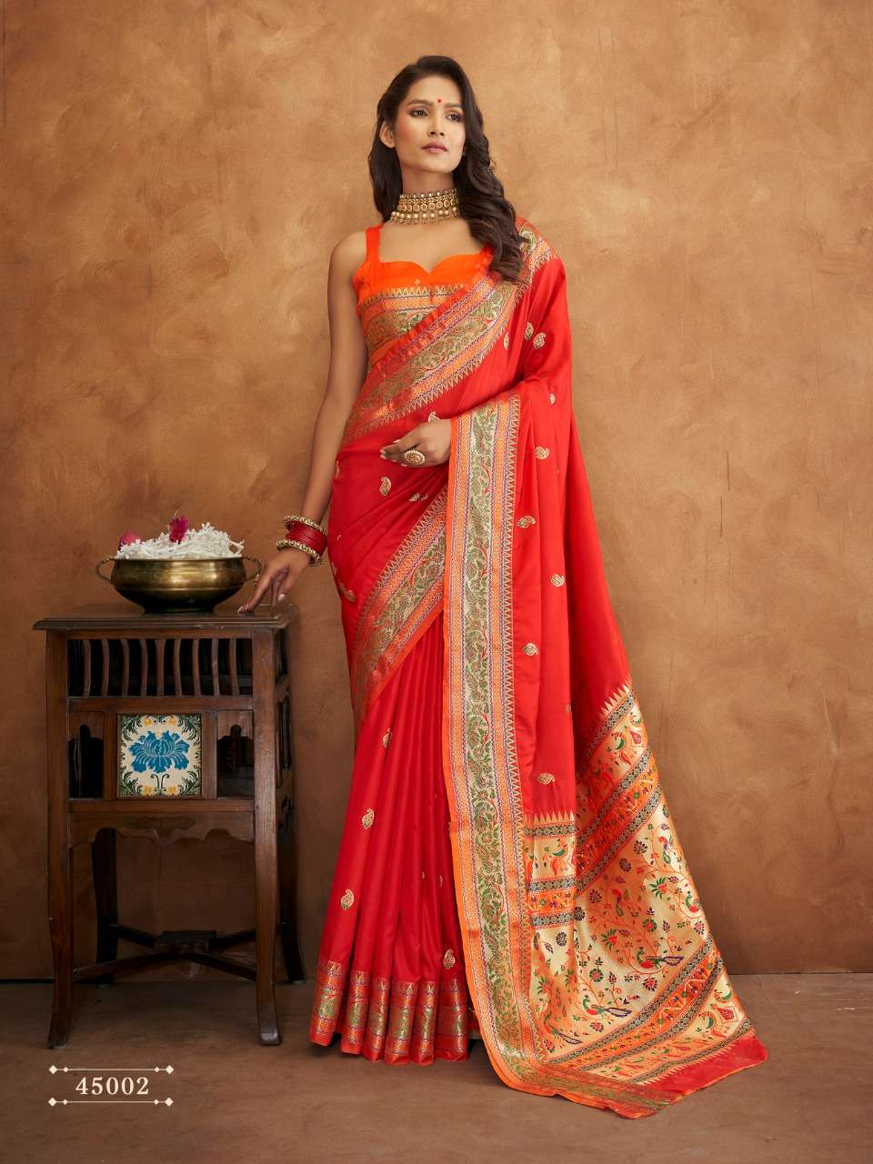 RED DESIGNER FANCY WEDDING PARTY WEAR DESIGNER BANARASI SILK FABRIC SAREE SM RAJPATH 45002