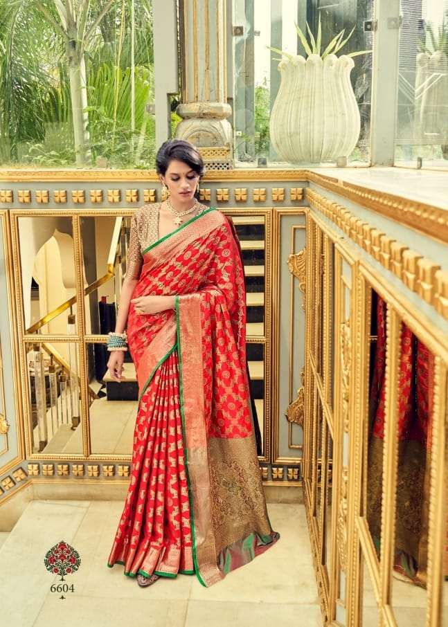 RED DESIGNER FANCY WEDDING PARTY WEAR DESIGNER BANARASI SILK FABRIC SAREE SM RAJPATH ANIKA 6604