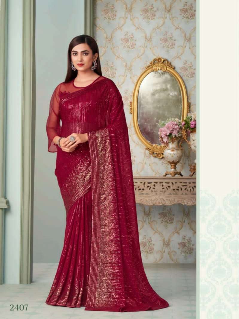 RED DESIGNER FANCY WEDDING PARTY WEAR DESIGNER GEORGETTE SILK FABRIC SAREE SM ANMOL INAARA 2407