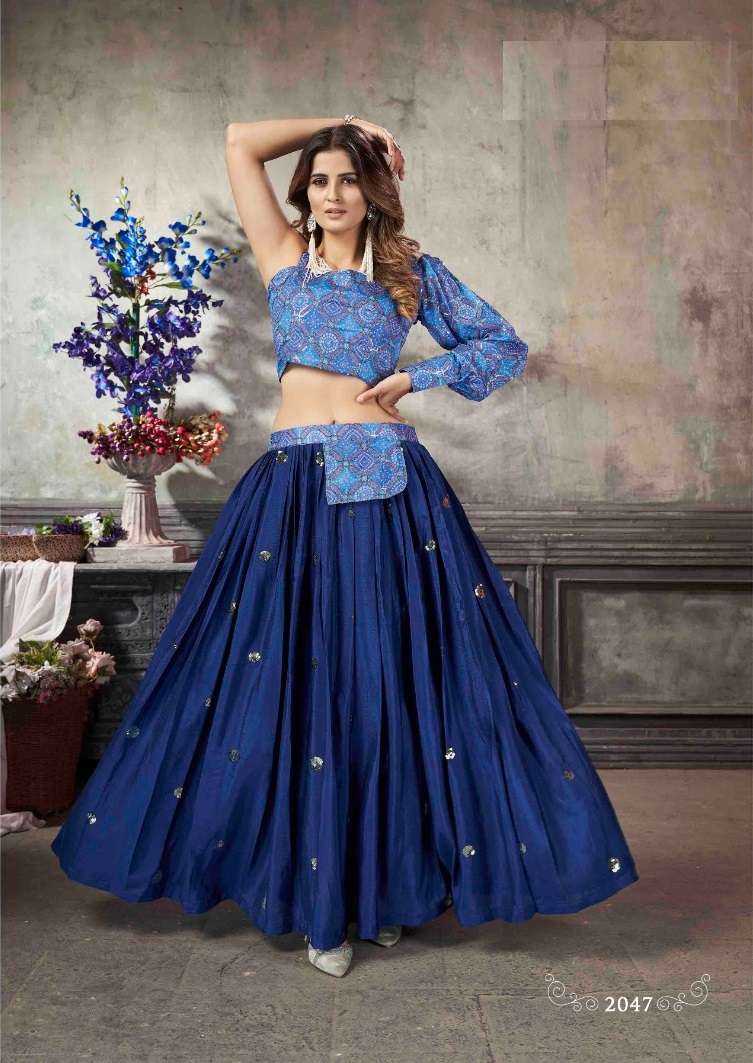 ROYAL BLUE FANCY ART SILK FABRIC SKIRT TOP FOR CAUSAL AND PARTY WEAR KF 2047