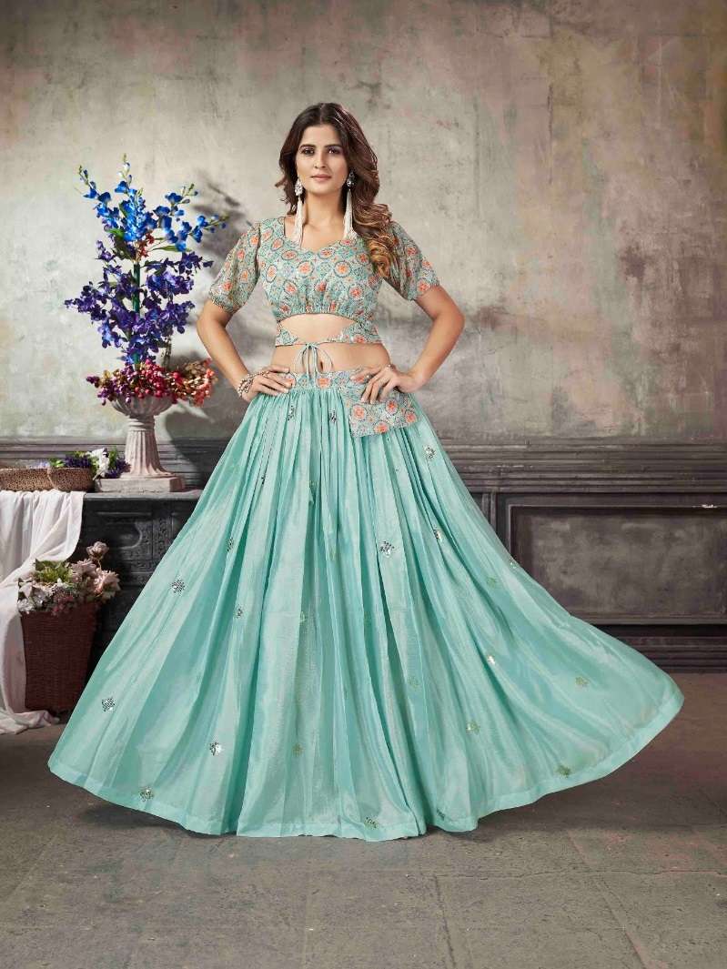 SEA GREEN FANCY ART SILK FABRIC SKIRT TOP FOR CAUSAL AND PARTY WEAR KF 2046