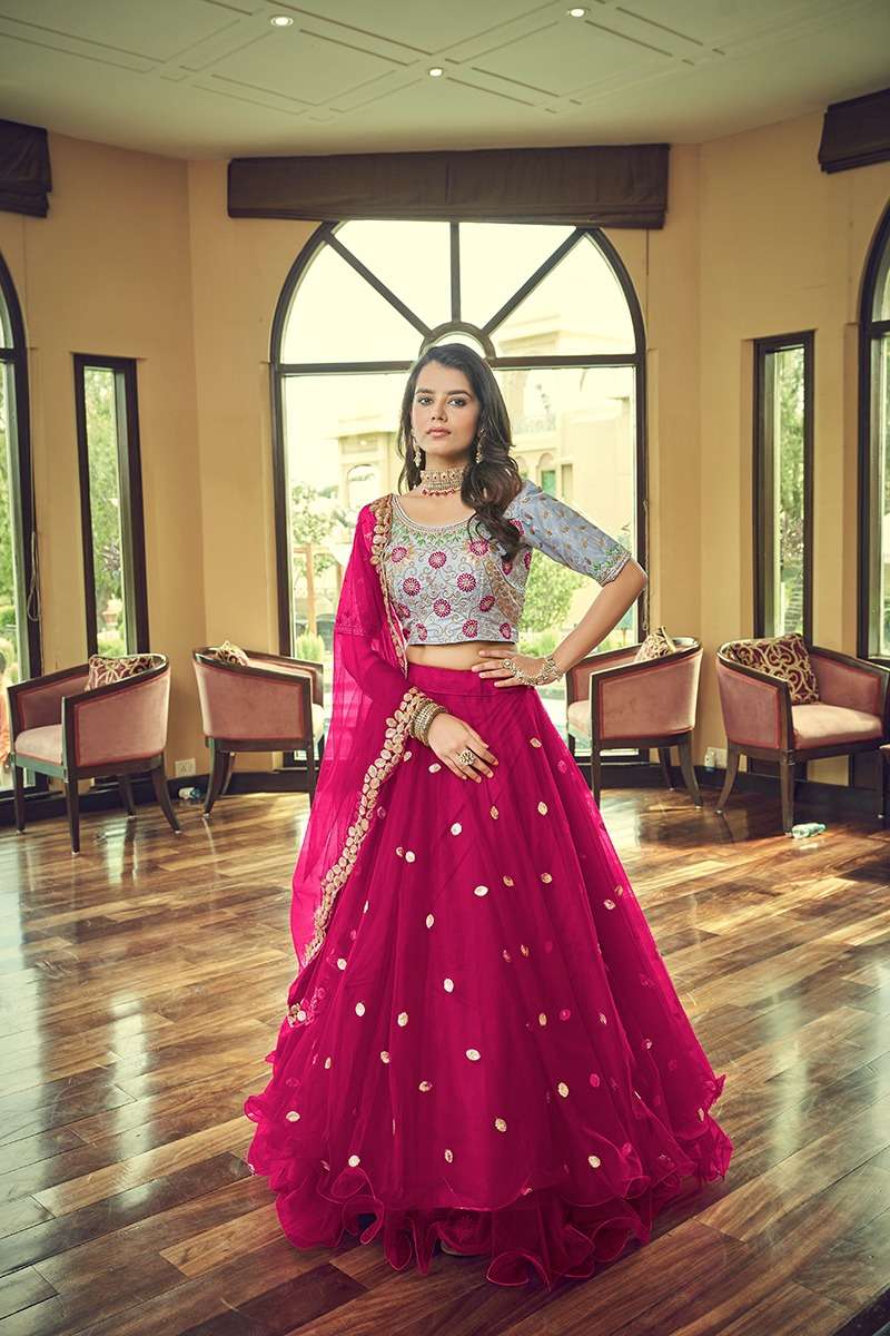 BEST QUALITY DESIGNER WEDDING PARTY WEAR CHERRY PINK LEHENGA IN NET FABRIC AT WHOLESALE RATE AHVN RAJWADA 2101