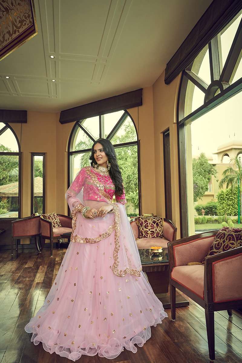 BEST QUALITY DESIGNER WEDDING PARTY WEAR LIGHT PINK LEHENGA IN NET FABRIC AT WHOLESALE RATE AHVN RAJWADA 2201