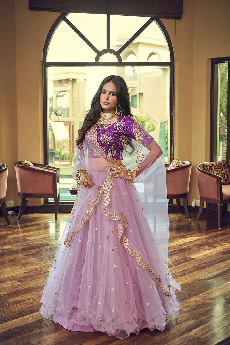 BEST QUALITY DESIGNER WEDDING PARTY WEAR PURPLE LEHENGA IN NET FABRIC AT WHOLESALE RATE AHVN RAJWADA 2001