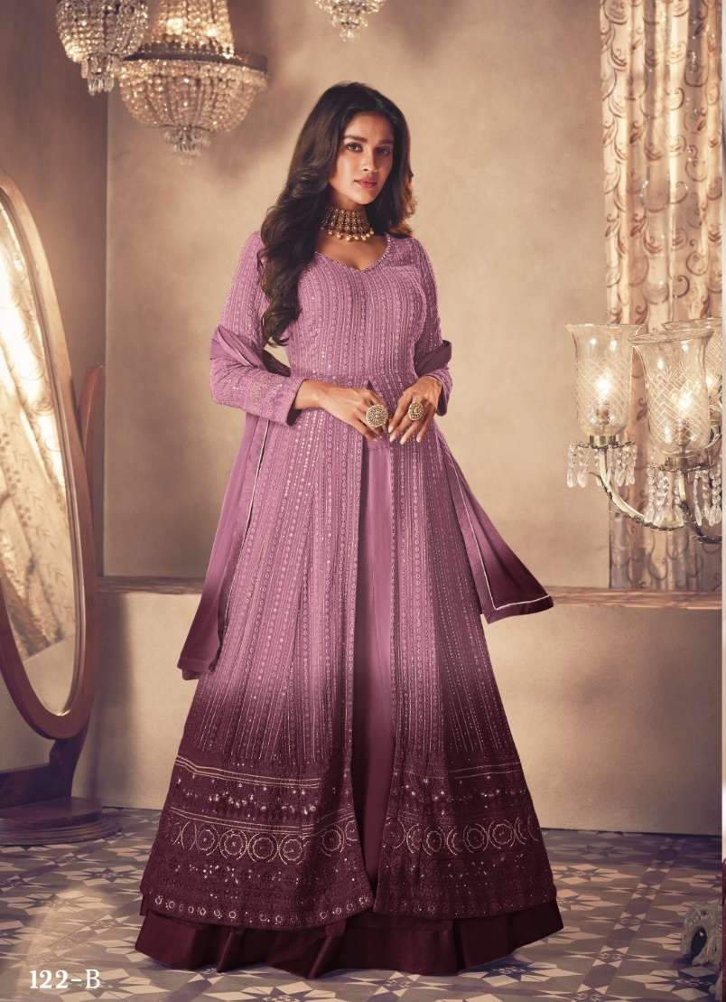 DESIGNER FANCY LONG PINK ANARKALI PADDING GEORGETTE SALWAR SUIT GOWN EXCLUSIVE FOR PARTY WEAR JG SAYURI 122B