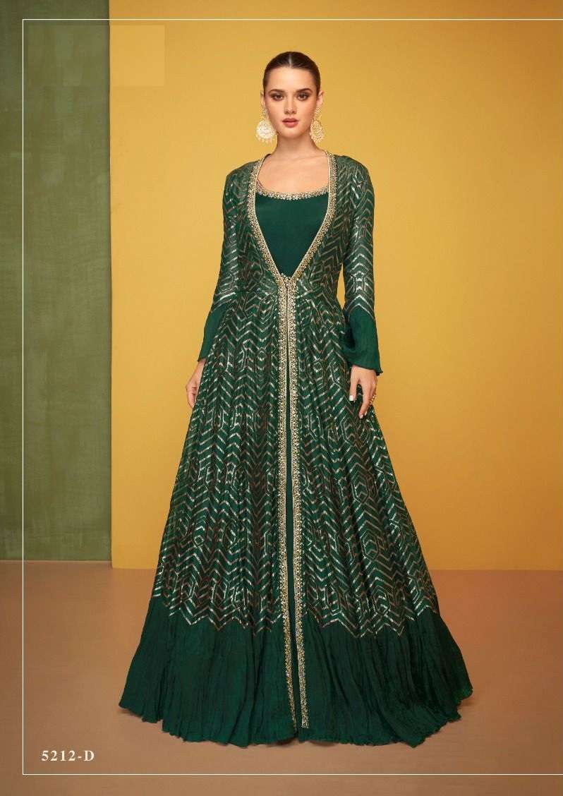 DESIGNER FANCY PARTY WEAR LONG GREEN SILK ANARKALI GOWN SALWAR SUIT RH SAYURI PETALS 5212D