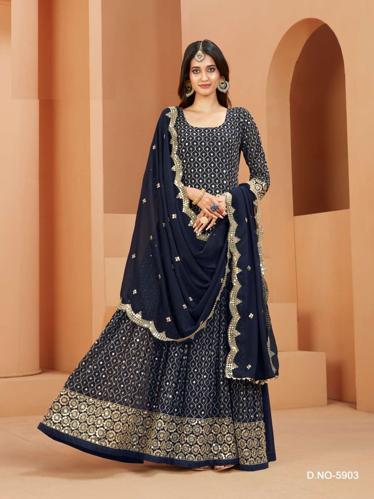 DESIGNER FANCY WEDDING PARTY WEAR GEORGETTE BLUE ANARKALI GOWN SALWAR SUIT GOWN AANAYA 5903