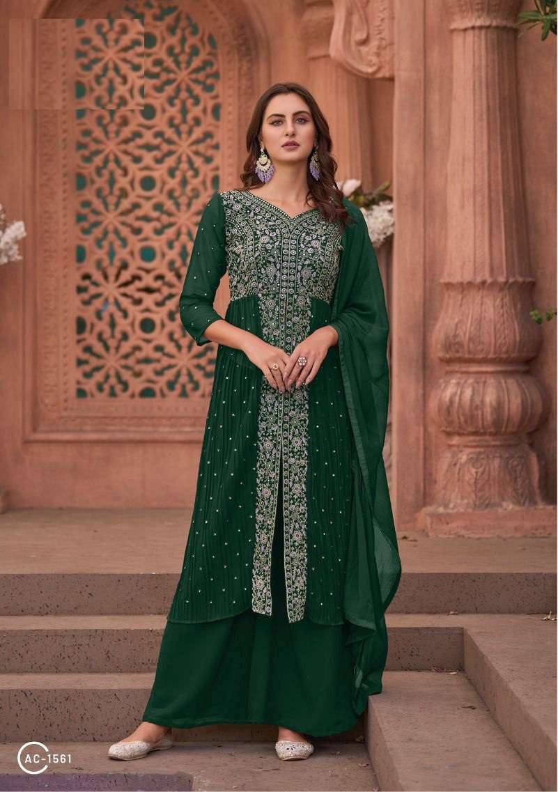 DESIGNER FANCY WEDDING PARTY WEAR GEORGETTE GREEN SHARARA SALWAR SUIT EB APPLE CUT 1561