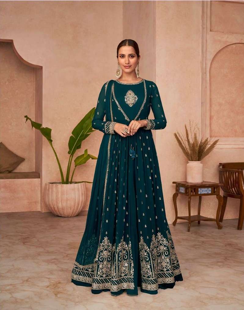 DESIGNER FANCY WEDDING PARTY WEAR GEORGETTE RAMA BLUE ANARKALI GOWN SALWAR SUIT GOWN SAYURI OCCASION 5229