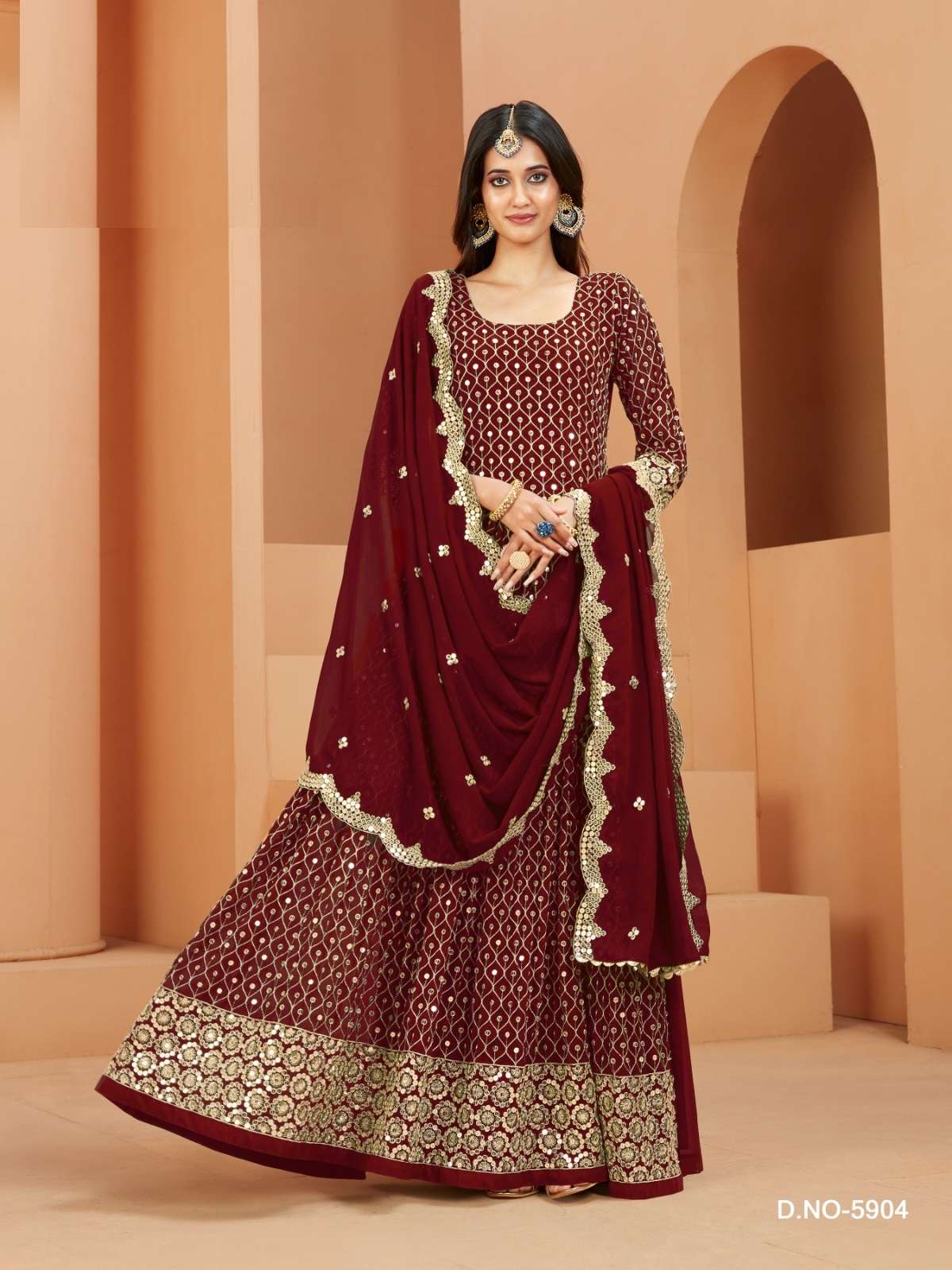 DESIGNER FANCY WEDDING PARTY WEAR GEORGETTE RED ANARKALI GOWN SALWAR SUIT GOWN AANAYA 5904