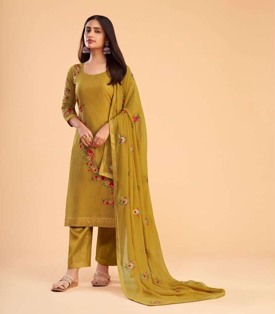 DESIGNER FANCY WEDDING PARTY WEAR GEORGETTE YELLOW STRAIGHT SALWAR SUIT ALZ ZAIDA 2053D