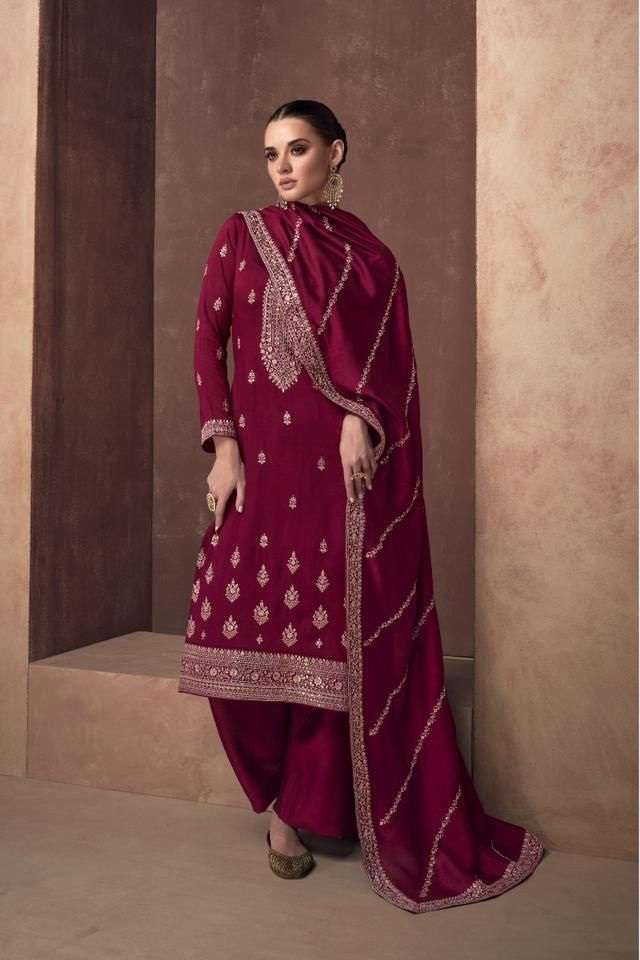 DESIGNER FANCY WEDDING PARTY WEAR MAGENTA PREMIUM SILK STRAIGHT SALWAR SUIT AF ZAHA 9586