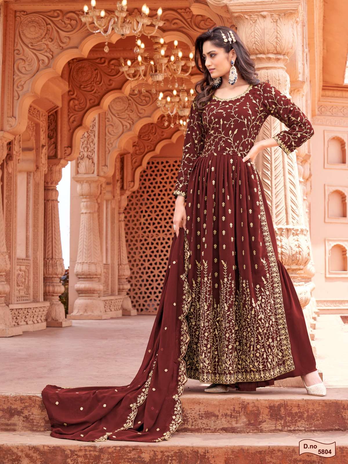 DESIGNER FANCY WEDDING PARTY WEAR RED GEORGETTE NAYRA CUT SHARARA SALWAR SUIT AANAYA 5804