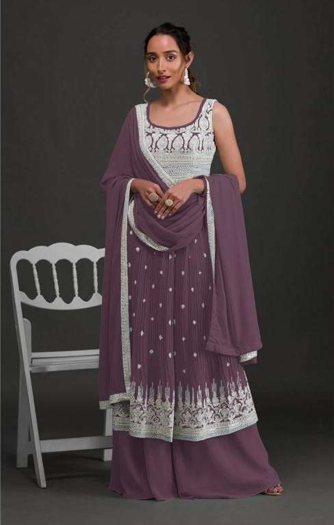 DESIGNER PURPLE FANCY WEDDING PARTY WEAR FAUX GEORGETTE NAYRA CUT PLAZZO SALWAR SUIT CPR 1066B