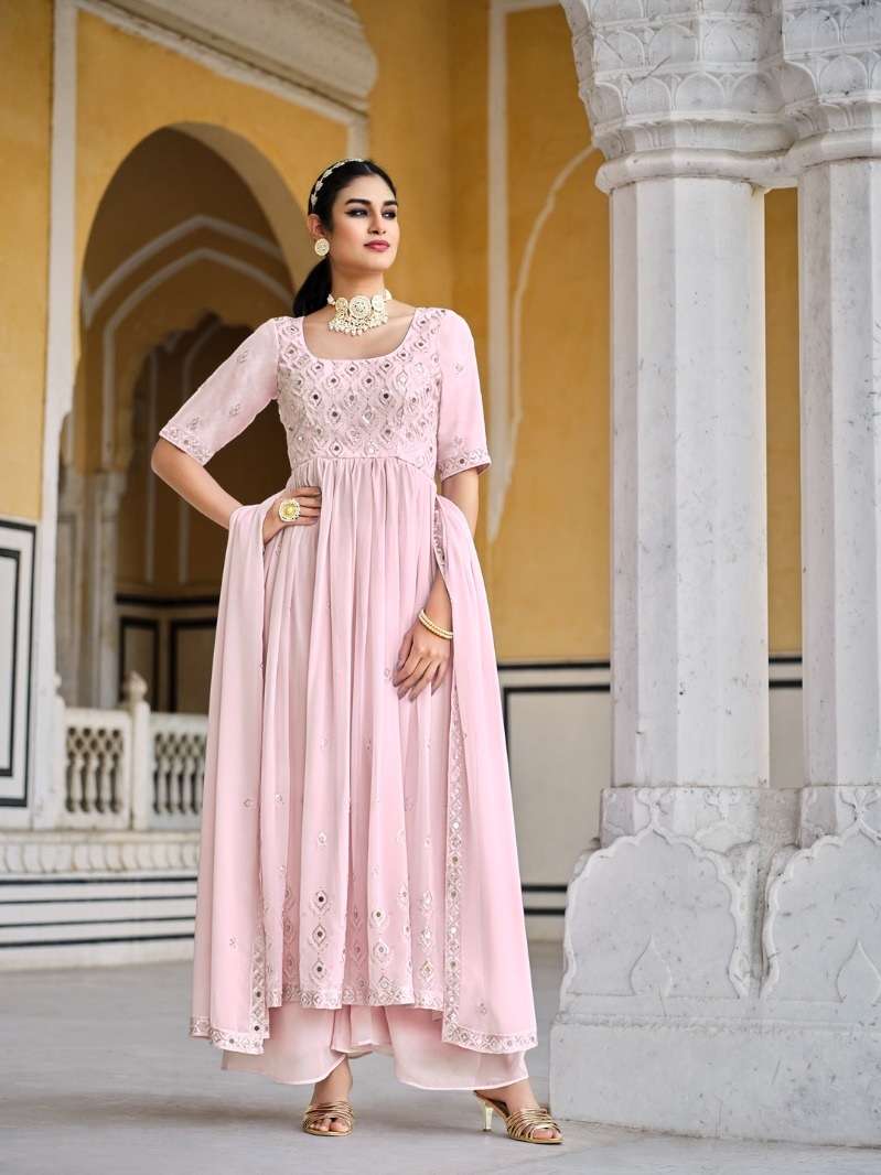 DESIGNER READY TO WEAR FANCY WEDDING PARTY WEAR GEORGETTE PINK ANARKALI SHARARA PLAZZO SALWAR SUIT KF FLORY 4891