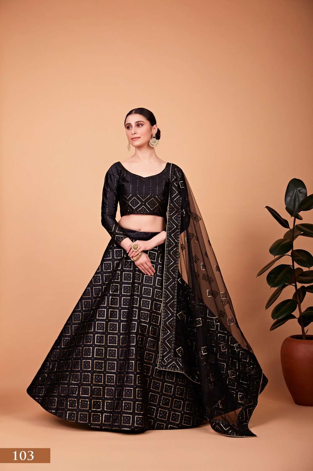 DESIGNER TRENDY STYLISH FANCY PARTY WEAR BLACK SILK LEHENGA CHOLI PC NAYARA 103