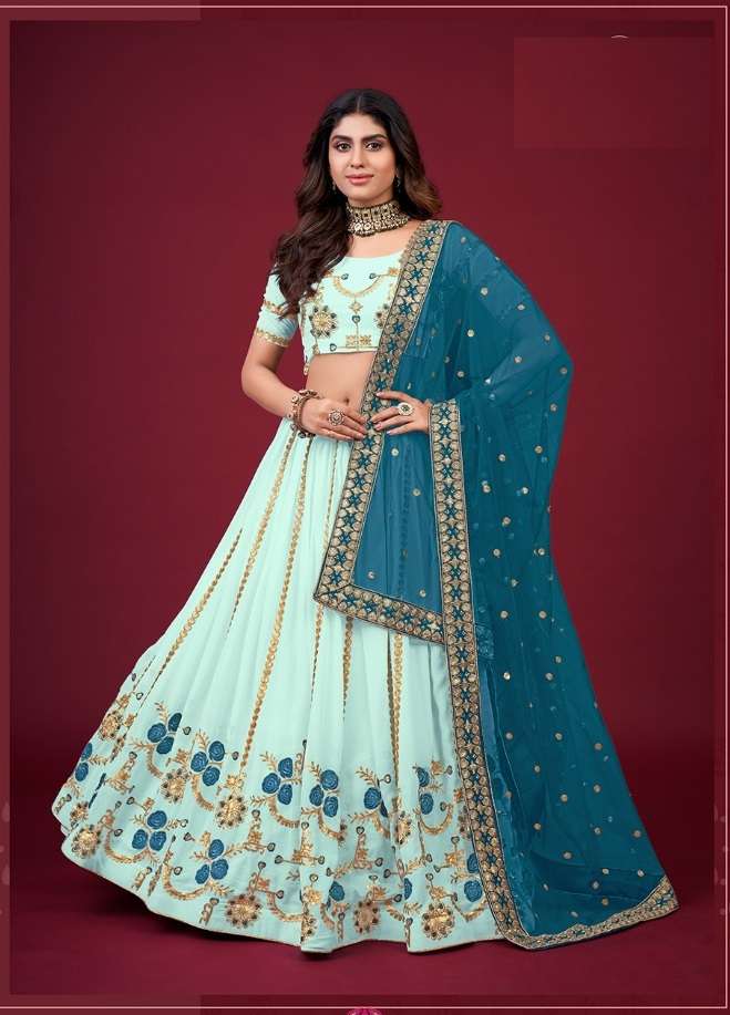 DESIGNER TRENDY STYLISH FANCY PARTY WEAR GEORGETTE SKY BLUE LEHENGA CHOLI AHN GLAMOUR 3401