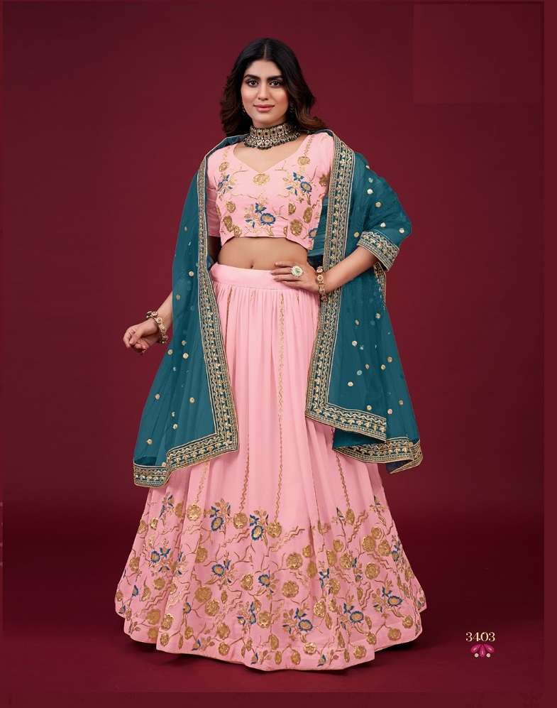 DESIGNER TRENDY STYLISH FANCY PARTY WEAR GEORGETTE PEACE LEHENGA CHOLI AHN GLAMOUR 3403