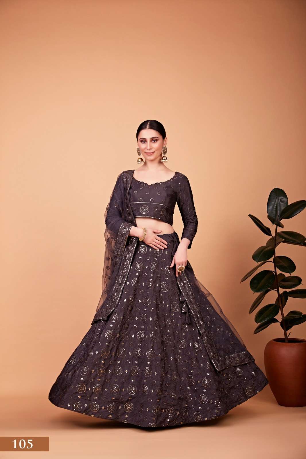 DESIGNER TRENDY STYLISH FANCY PARTY WEAR GREY SILK LEHENGA CHOLI PC NAYARA 105