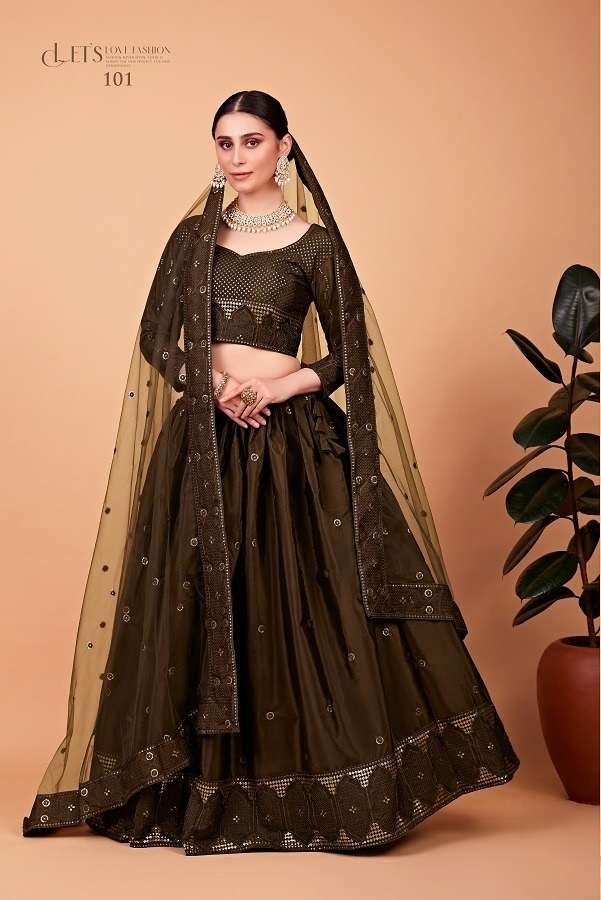 DESIGNER TRENDY STYLISH FANCY PARTY WEAR MAHENDI SILK LEHENGA CHOLI PC NAYARA 101