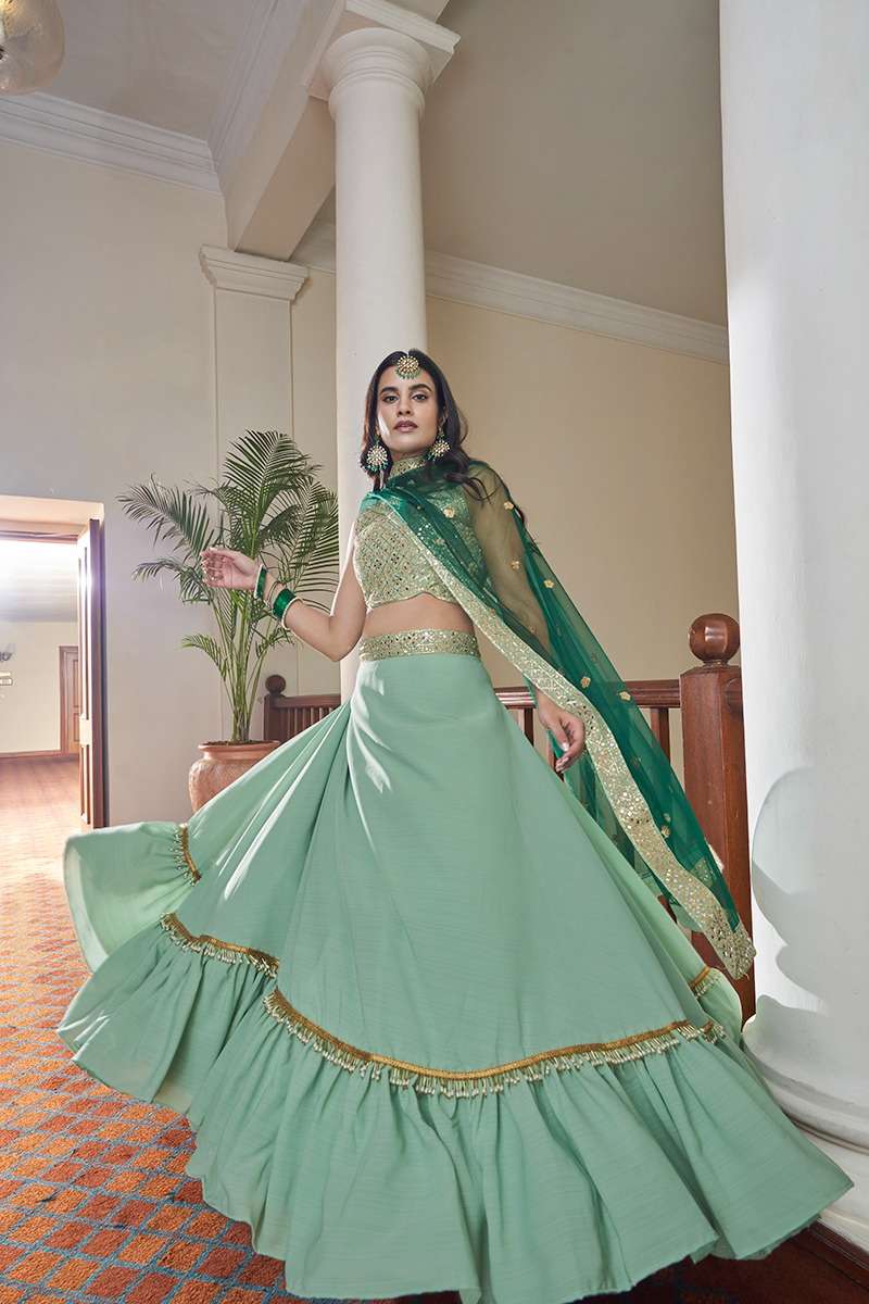 DESIGNER TRENDY STYLISH FANCY PARTY WEAR PISTA SILK LEHENGA CHOLI AHN RIVAAZ 2904