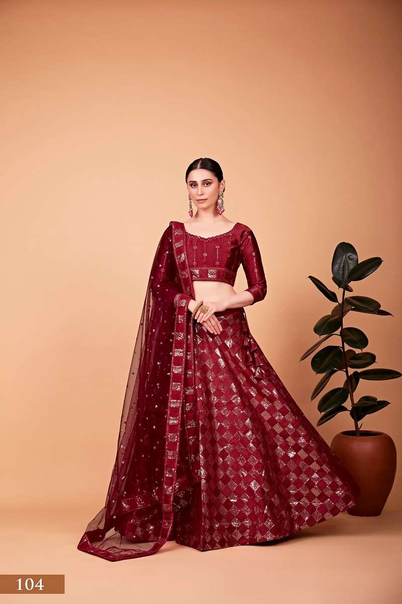 DESIGNER TRENDY STYLISH FANCY PARTY WEAR RED SILK LEHENGA CHOLI PC NAYARA 104