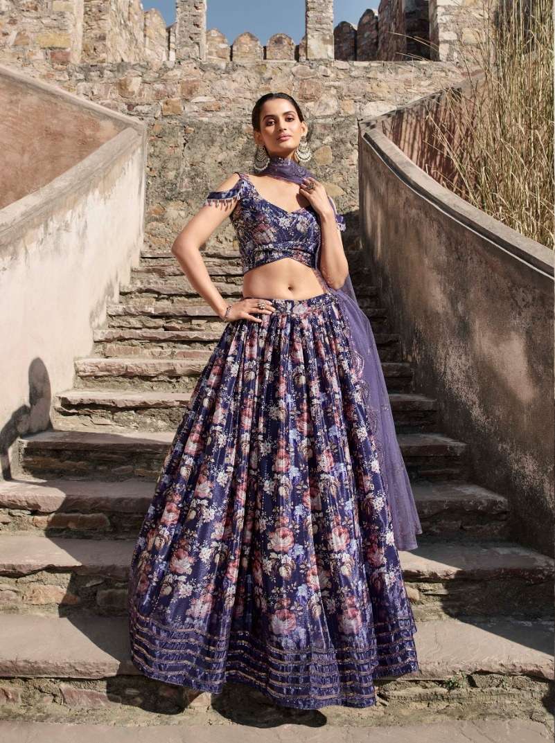 DESIGNER TRENDY STYLISH FANCY WEDDING PARTY WEAR PURPLE COLOR GEORGETTE SILK LEHENGA CHOLI KF BRIDESMAID 2306