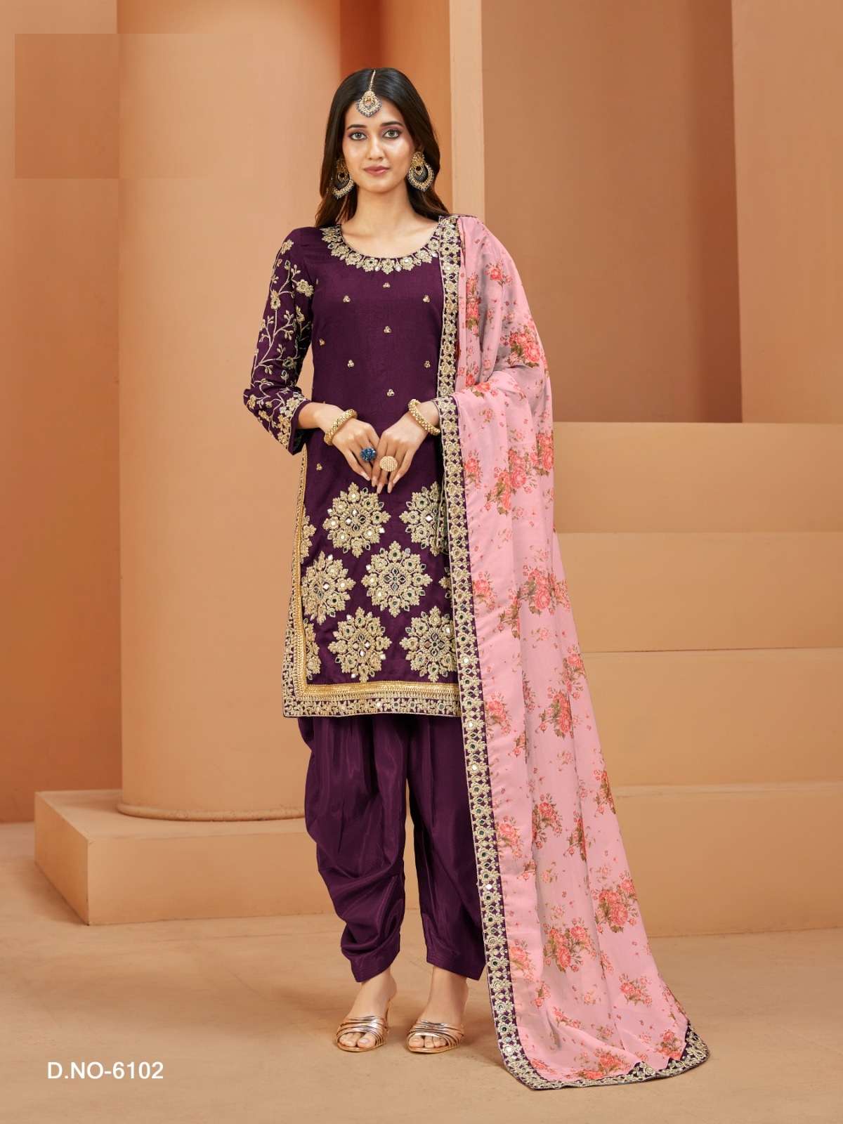 DESIGNER WINE ART SILK PATIYALA SALWAR SUIT NEW DESIGN ANY 6102