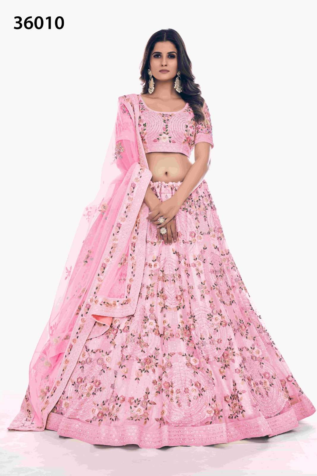 INDIAN BOLLYWOOD DESIGNER FANCY WEDDING BRIDAL PARTY WEAR PINK LEHENGA NEW DESIGN IN SOFT NET WITH THREAD SEQUENCE STONE WORK DST ARYA POSHAK 36010