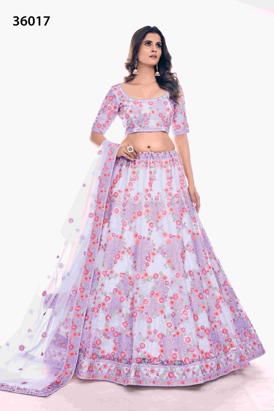 INDIAN BOLLYWOOD DESIGNER FANCY WEDDING BRIDAL PARTY WEAR PURPLE LEHENGA NEW DESIGN IN SOFT NET WITH THREAD SEQUENCE STONE WORK DST ARYA POSHAK 36017