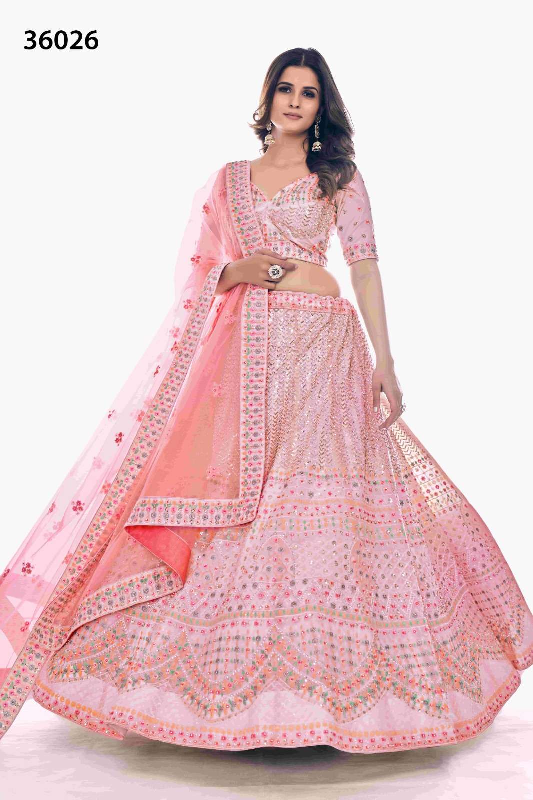 INDIAN BOLLYWOOD DESIGNER FANCY WEDDING BRIDAL PARTY WEAR PINK LEHENGA NEW DESIGN IN SOFT NET WITH THREAD SEQUENCE STONE WORK DST ARYA POSHAK 36026